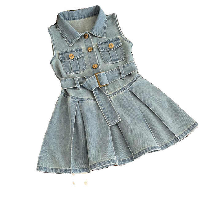 Summer New Girls' Casual Sleeveless-فستان جينز صيفي
