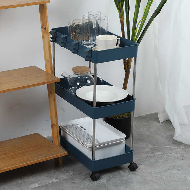 Hot Sales Multifunctional Kitchen Narrow Slot Rack Sundries Plastic 3 Tier Slim Storage Unit Shelf Rack with Wheels 