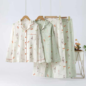Women's Spring and Autumn Pajamas Cartoon Floral Print Turn 