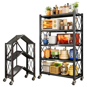 Multi-level foldable metal shelves and racks for home storage foldable shelves and racks 