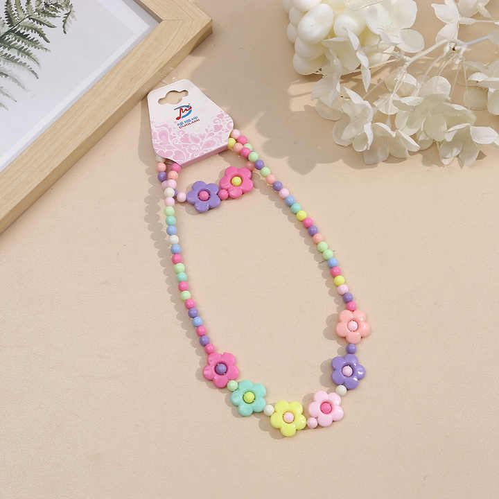 Cartoon Flowers Girls Toy Jewelry Set-مجموعة مجوهرات