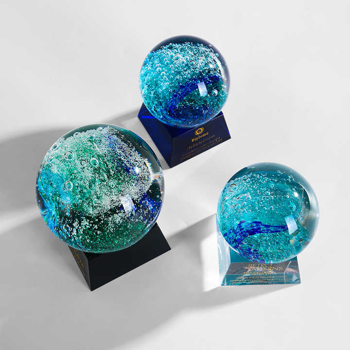 Award Souvenir for Decor for Love Theme Craft Trophies Crystal Glass Wave Ball Trophy 