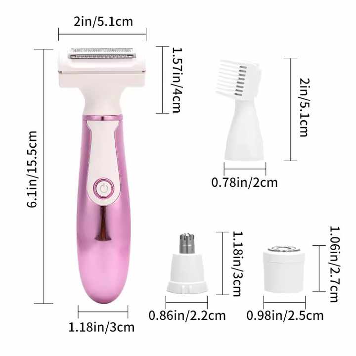 Face Shaver Bikini Pubic Groin Hair Trimmer Home- 4 in 1 Electric Epilator for Women Hair Removal 