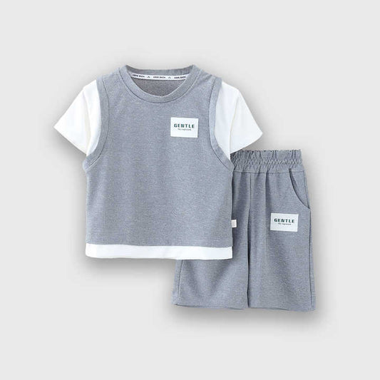 طقم تي شيرت صيفي فضفاض مقاس كبير . Boys' Pure Cotton Plus Size Students Loose Summer