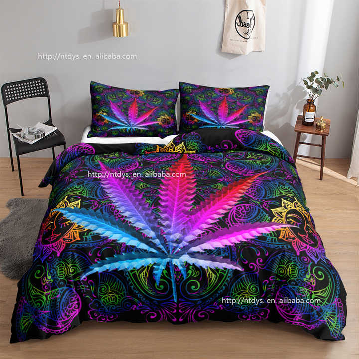 Exotic 3D Hemp Leaves Duvet Cover, Plant Leaves. 