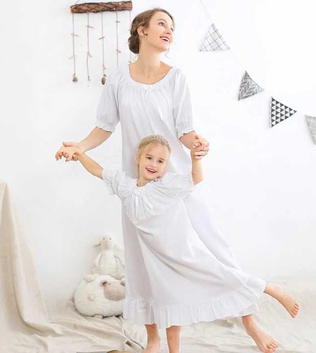 Huge Discounts Mother and Daughter Summer Cotton Dress Mommy and Me Clothes Short Sleeve Pajamas Loose Sleepwear 