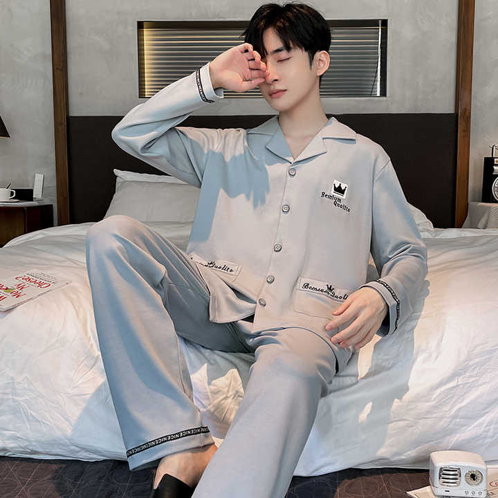 Men's Long Sleeve Pajamas Spring and Autumn Suit 