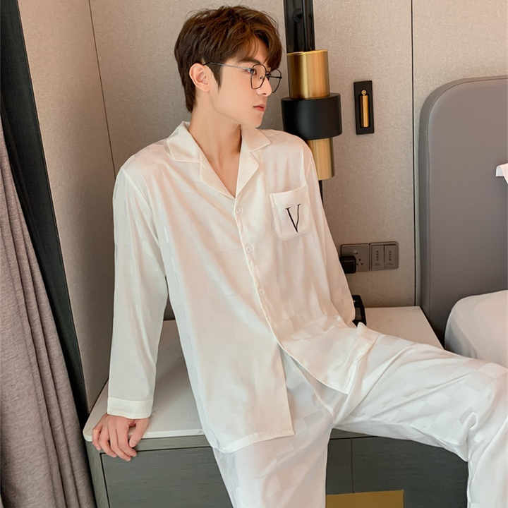 New spring and autumn pajamas, snow silk, sleeves. 