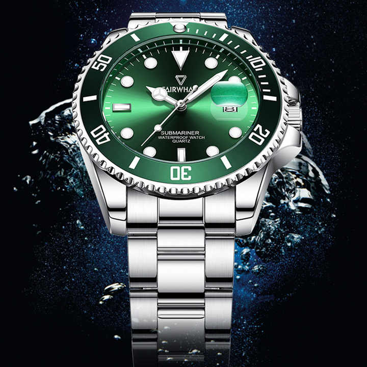 علامة Fairwhale ساعة معصم الأزياء تقويم  . Fairwhale Brand Fashion Wrist Watch Calendar Green and