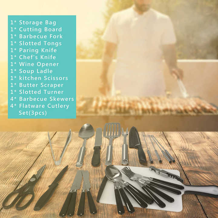 Portable Camping Kitchen Utensil Set, Stainless Steel 