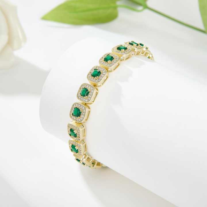 Unisex Customized 14K Gold Plated-سوار تنس زمرد