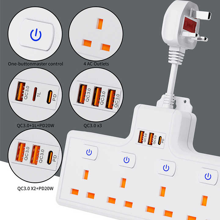 High quality support Q3.0 and PD power board socket for mobile phone fast charging wall mounted plug sockets 