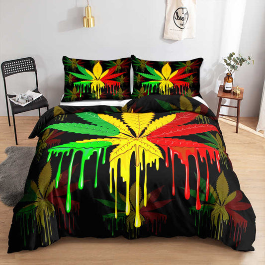 Exotic 3D Hemp Leaves Duvet Cover, Plant Leaves. 