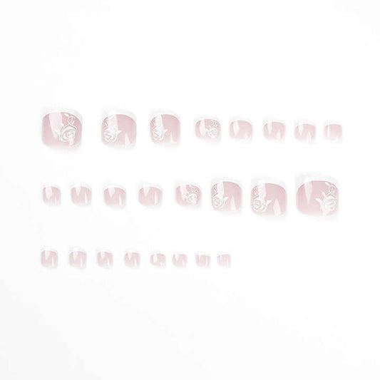 Creative French Toe Nail Design Rose Print Luxury 
