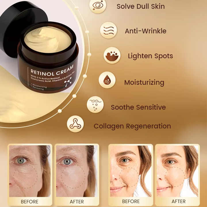 Whitening Moisturizing 3% Retinol Face Cream Private Label Organic Face Cream with Vitamin E, Anti-Wrinkle, Whitening 