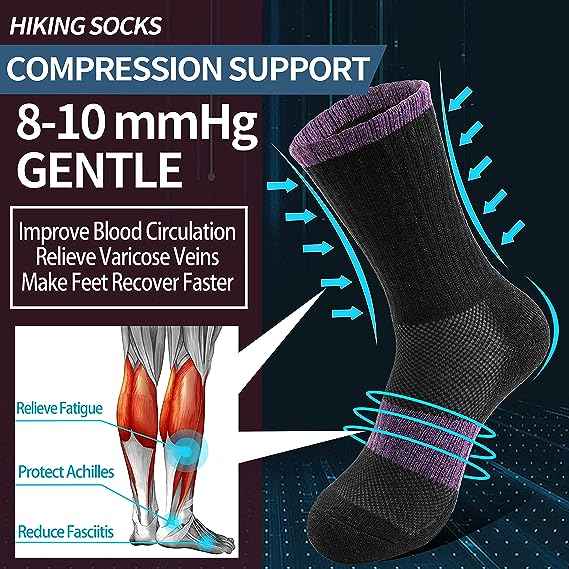 inter Boot Crew Cushion Work Gift Socks 5 Pairs Women's Striped Merino Wool Socks