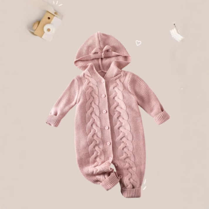 Sweet Baby Girl Pink Rabbit Ear Hooded-جمبسوت بغطاء رأس