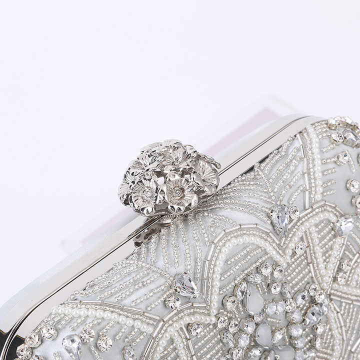 Elegant and modern Indian style women's handbag, handmade with crystal and pearls 