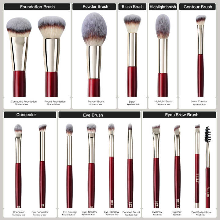 Luxury makeup brushes with red wooden handle 