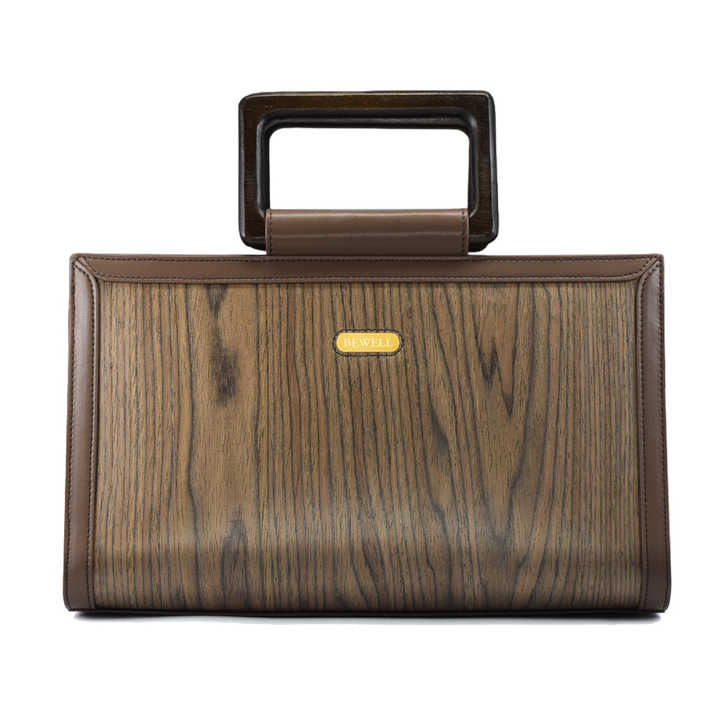 New Arrival Genuine Leather Women's Handbag with Walnut Wooden Handle, Classic Elegant Handbags with Zipper Designer Bags for Women