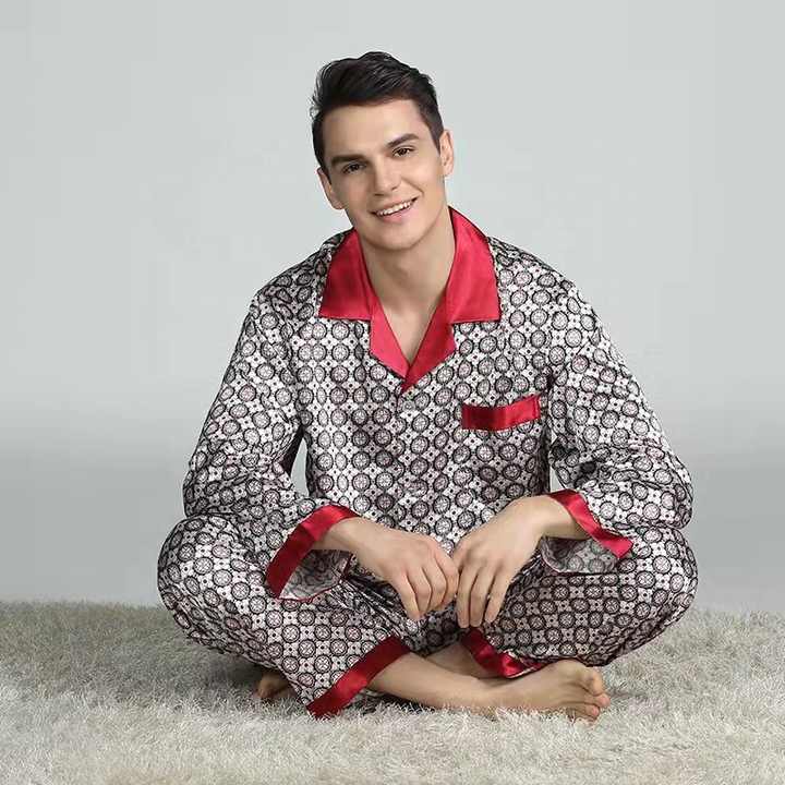 Men's Luxury Silk Satin Pajamas with Sleeves 