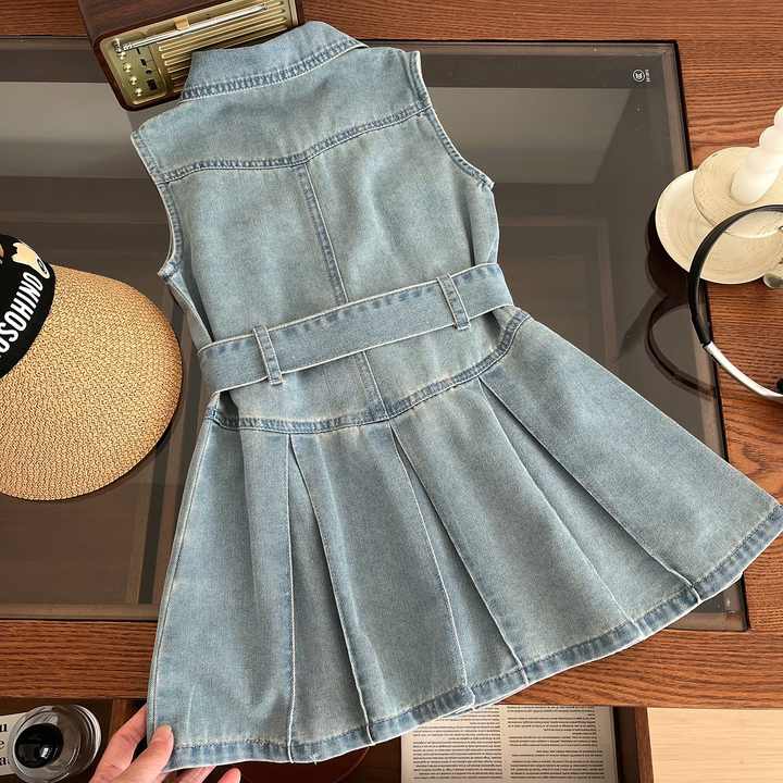 Summer New Girls' Casual Sleeveless-فستان جينز صيفي