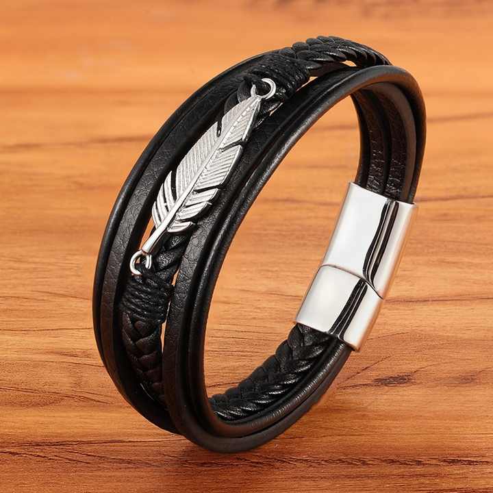 Men's Multilayer Leather Feather Bracelet 