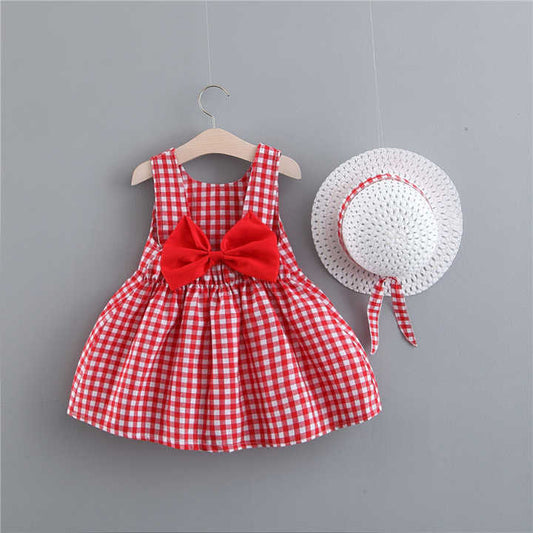 Baby Girl Dress Print Plaid Bow Summer-فستان بناتي مطبوع