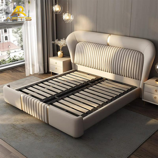 سرير فاخر من الجلد الصناعي بتصميم عصري