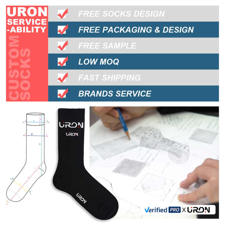 Uron عينة مجانية عالية الجودة مخصصة الجوارب طاقم شعار مخصص الرجال الجوارب ملابس الشارع Uron Free Sample High Quality Custom Crew Socks Custom Logo Men's Streetwear Socks