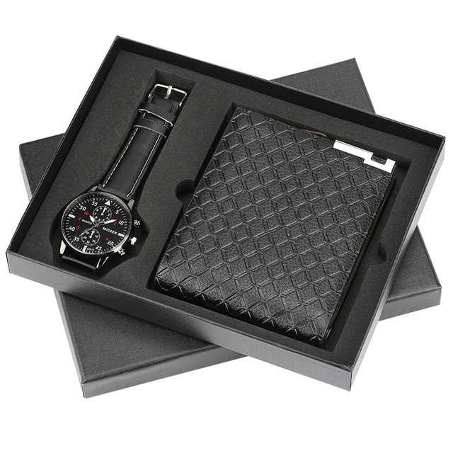 مجموعة محفظة ساعة تعبئة رائعة للرجال . Exquisite Men's Watch Packing Wallet Set Personalized