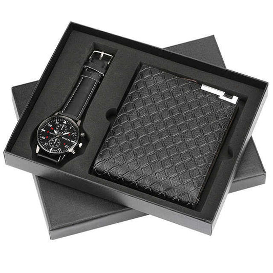 مجموعة محفظة ساعة تعبئة رائعة للرجال . Exquisite Men's Watch Packing Wallet Set Personalized