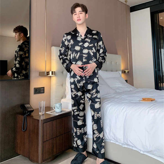 Spring, new men's ice silk floral pajamas 