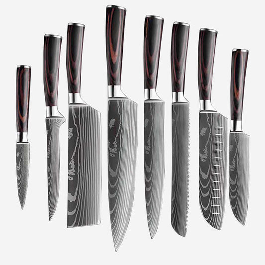 8 Inch 3Cr13 Stainless Steel Kitchen Knife Set, Laser Cut Santoku Slicing Knifeطقم سكاكين مطبخ 8 بوصة 3Cr13 من الفولاذ المقاوم للصدأ ، أداة سانتوكو لتقطيع شرائح بالليزر