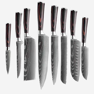8 Inch 3Cr13 Stainless Steel Kitchen Knife Set, Laser Cut Santoku Slicing Knifeطقم سكاكين مطبخ 8 بوصة 3Cr13 من الفولاذ المقاوم للصدأ ، أداة سانتوكو لتقطيع شرائح بالليزر