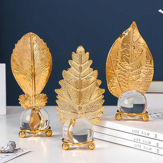Luxury Home Decor Gold Leaf Crystal Ball Interior Decoration Table Decoration 