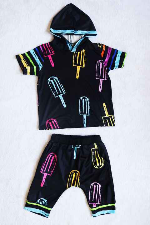 Boys' shorts, two-piece boys' clothing, short-sleeved hoodie and shorts 