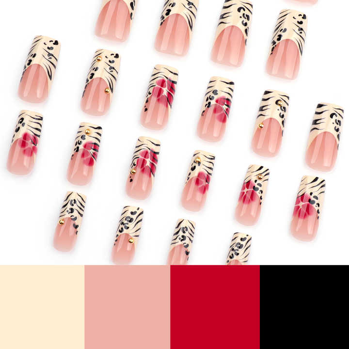 Pcs French Leopard Print Glitter Acrylic Nails 