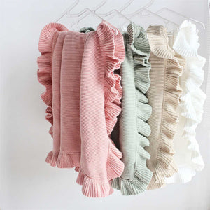 Soft Warm Lace Knitted Cotton Baby Blanket with Ruffle Newborn Nursery Blanket 