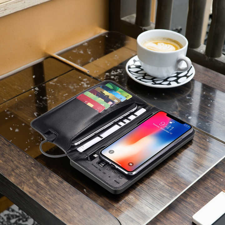 محفظة جلدية أصلية فاخرة للرجال مزودة بشاحن . Luxury Genuine Leather Men's Wallet with 6800mAh