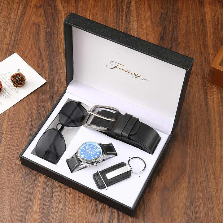 IStapromo Luxury 4 Piece Men's Watch Set with Wallet 