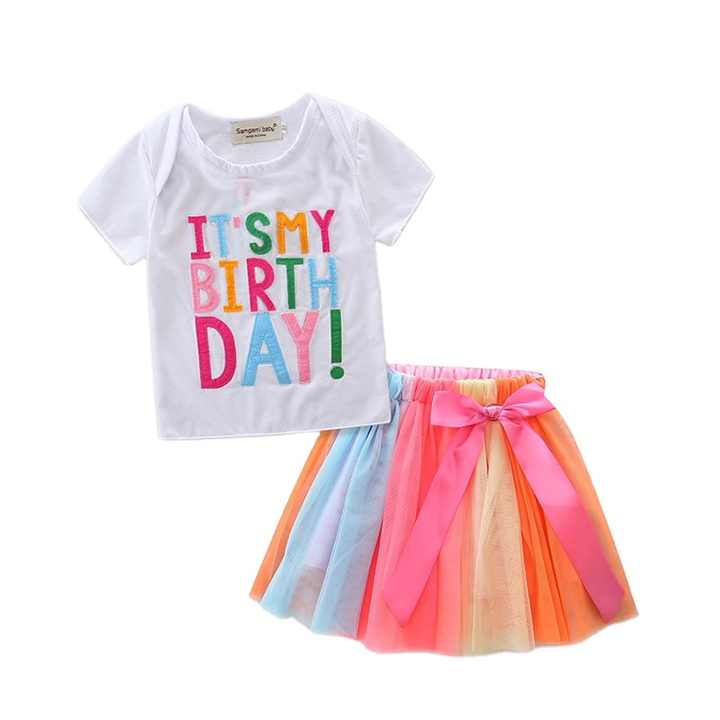 One Year Baby Girl Birthday Cotton -فستان توتو بألوان قوس قزح