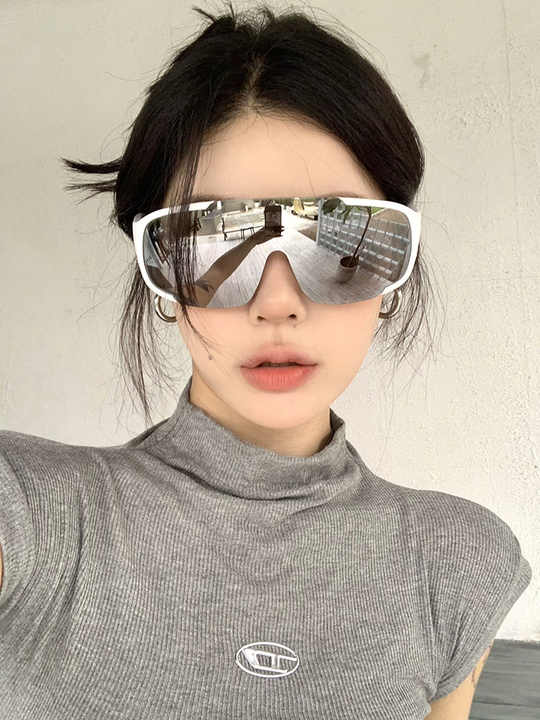 Women's Slimming Large Frame Sunglasses Outdoor Mountaineering Cycling Sports Windproof Eye Protection Ski Goggles Silver 