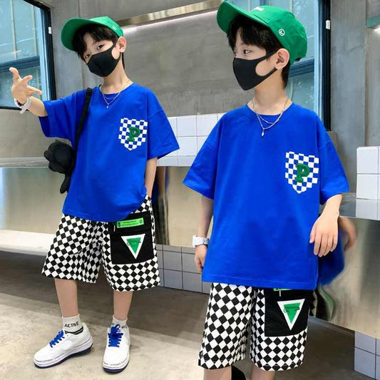 2023 Fashion Toddler Kids Summer Casual Cotton 2 Piece Set Top and Shorts Outfits for Boys 4-14 Years 