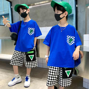 2023 Fashion Toddler Kids Summer Casual Cotton 2 Piece Set Top and Shorts Outfits for Boys 4-14 Years 