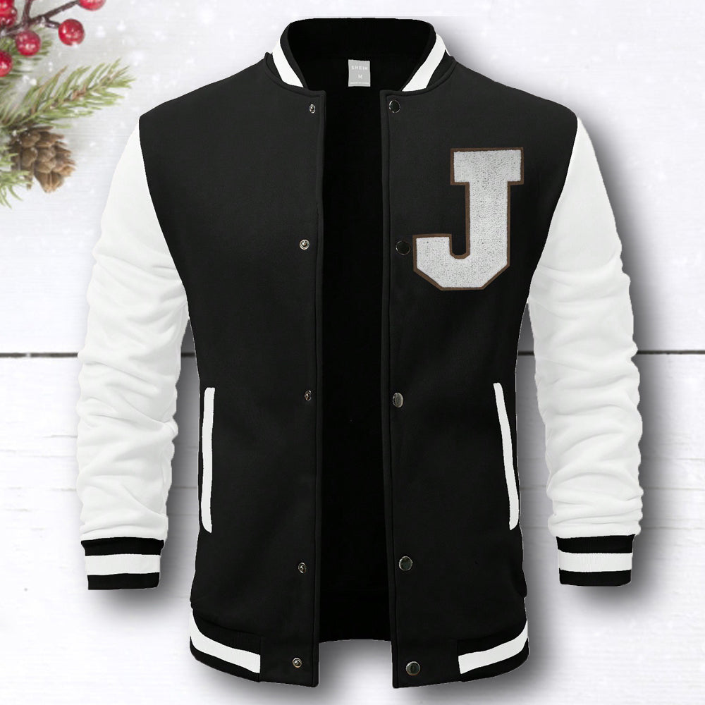 جاكيت بيسبول رجالي مطرز من الجلد