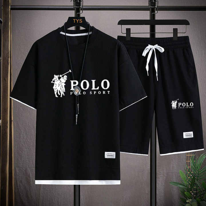 Men's T-shirt plus five-quarter pants outdoor leisure holiday couple two-piece set loose fashion + plus plus 