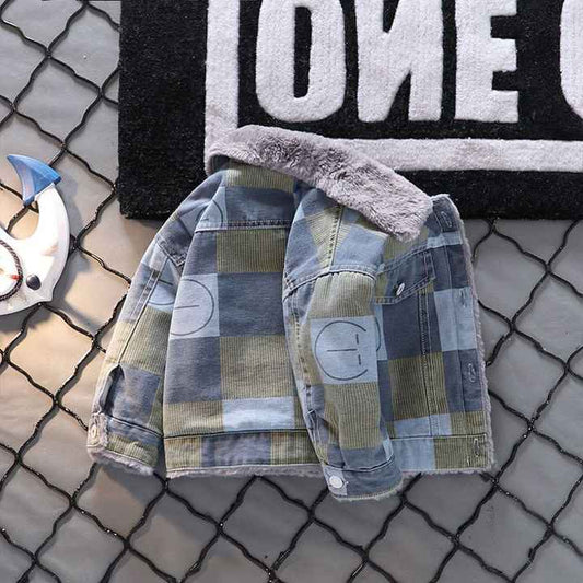 جاكيت اولاد فصفاضه من القطيفة منقوشة