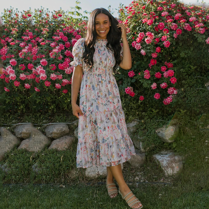 Girls' Floral Puff Sleeve Dress 