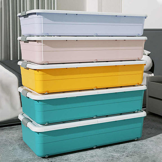 Multipurpose Storage Organizer Plastic Under Bed Bins Container Organizer with Wheels and Lid 